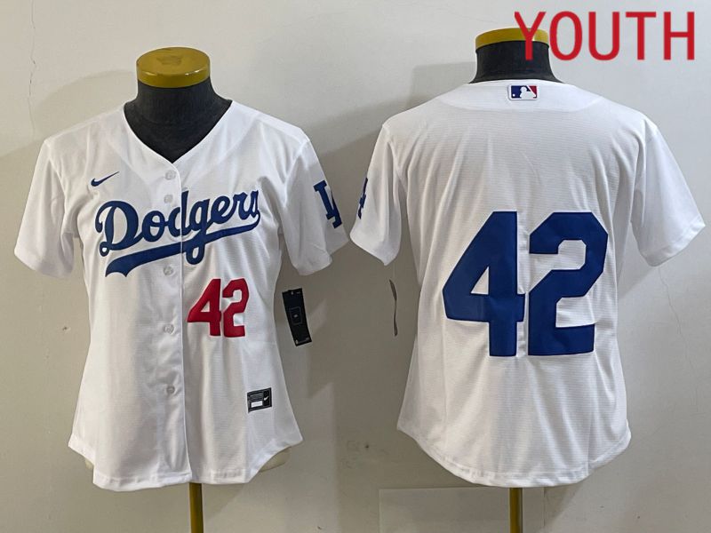 Youth Los Angeles Dodgers 42 Robinson White 2024 Nike MLB Jersey style 1
